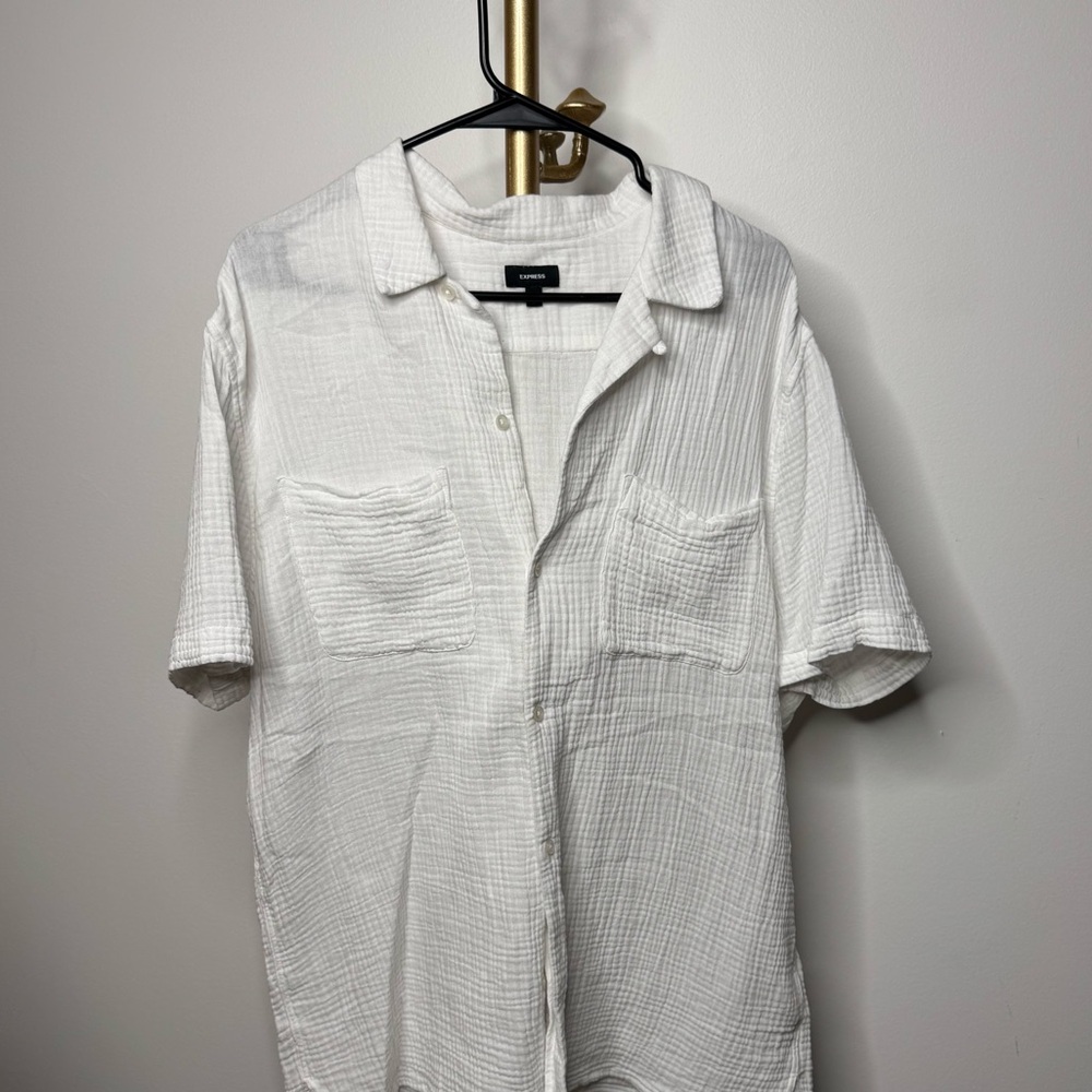 Express White Casual Button Down Shirt